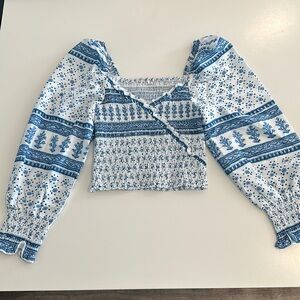 Blue and white smocked top small